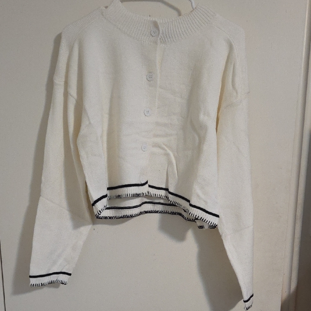 Blue Blush Cream Cardigan with Black Label